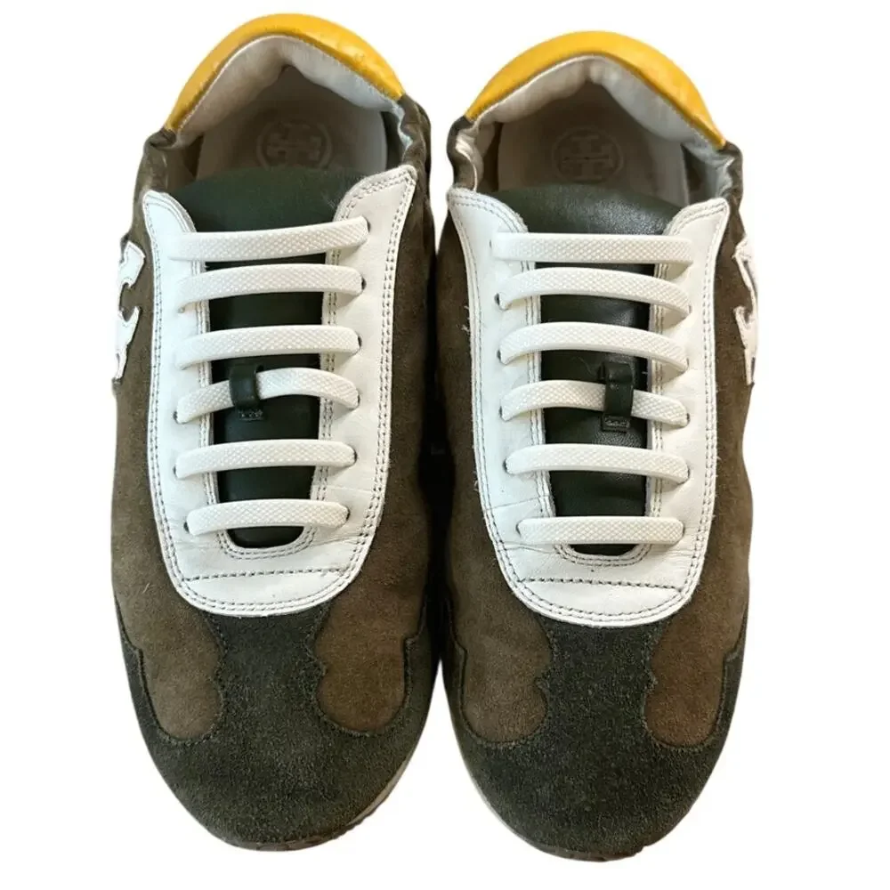 Tory Burch Retro Olive Suede Trainers Sneakers Size 9